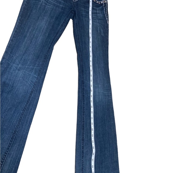 LA Idol USA 90’s Rhinestone Studded Medium Wash Denim Bootcut Flap Pocket Jeans - Picture 7 of 7